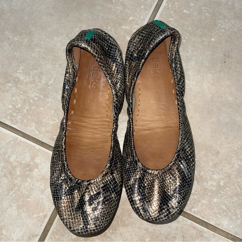 Tieks By Gavrieli Wom 8 Italian Leath Copperhead Snakeskin-Foldable Flats